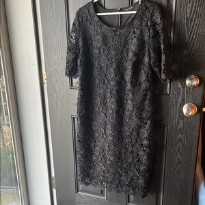 Chadwicks Black Floral Lace Midi Dress